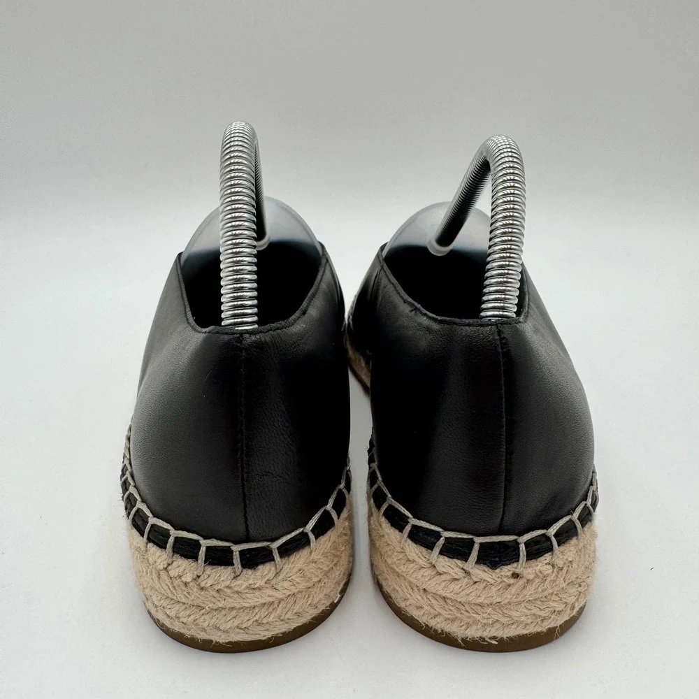 Eileen Fisher Espadrille Flats Leather Slip On Minimalist Women 9.5 Black Office